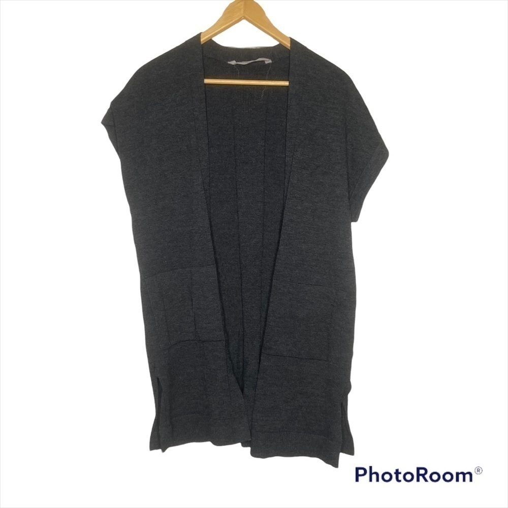 ** Athleta Cocoon Open Front S/S Charcoal Cardigan sweater gray cap sleeve